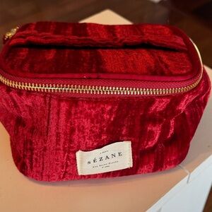 Sezane Luxurious Red Velvet Cosmetic Bag